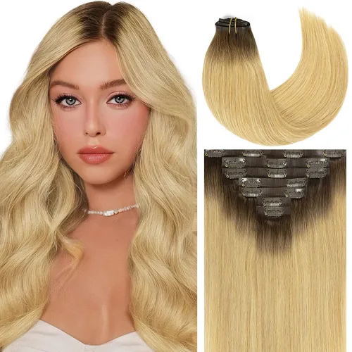 Miniatura 54 de Caliee Extensiones de cabello con pinzas de cabello humano 14 pulgadas Color 1 Negro azabache trama doble invisibles Extensiones de cabello humano