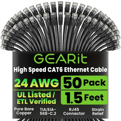 Miniatura 89 de Paquete de Cable Ethernet Cat 6 GEARit - Pack de 10 cables de conexión Ethernet Cat6 de 15 pies Cable de conexión de red RJ45, conectores dorados
