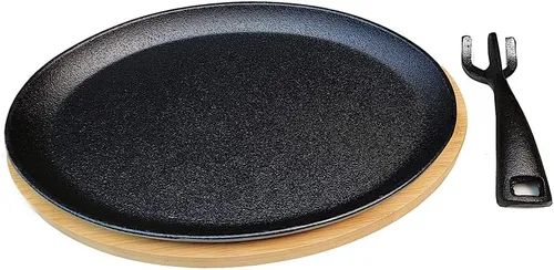 Miniatura 7 de HAWOK Fajita de hierro fundido con bandeja de bambú y asa Juego de 4 Negro-266-4