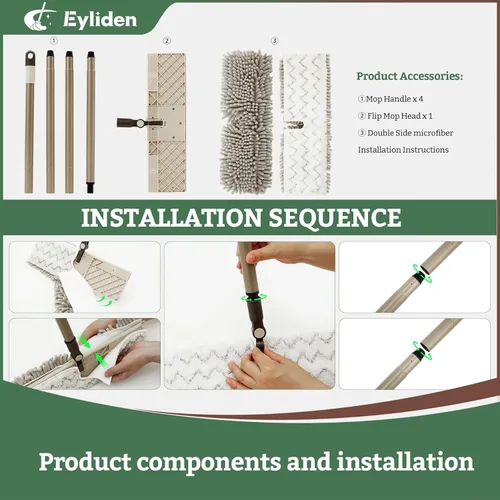 Miniatura 7 de Eyliden Trapeador de polvo abatible de doble cara, fregado de microfibra y chenille para suelos húmedos y secos para pisos de madera dura, azulejos