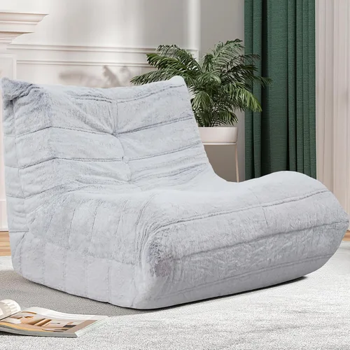 Miniatura 61 de Puf para adultos, silla puf grande, sillón con relleno de espuma viscoelástica para el hogar, apartamento o sala de juegos, gris afelpado Felpa gris
