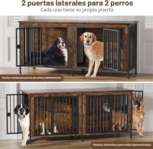 Miniatura 2 de EasyCom Mueble de jaula para perros para 1 o 2 perros, jaulas resistentes para perros individuales/dobles para perros pequeños, medianos y grandes