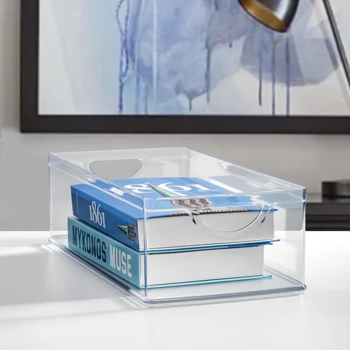 Miniatura 6 de iDesign Contenedor de Almacenamiento Apilable de Plástico Transparente Extra Largo, Organizador para Armario de Cocina o Despensa