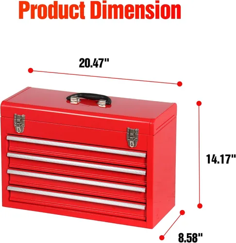 Miniatura 2 de Caja de Herramientas Portátil de Acero con Cajones, Organizador de Almacenamiento Gabinete de 4 Cajones de 20.6", Caja de Herramientas de Metal
