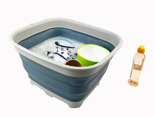 Miniatura 5 de SAMMART Sartén plegable de 15 litros con tapón de drenaje, lavabo de lavado plegable, tina portátil para lavar platos, bandeja de almacenamiento