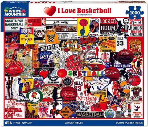 Miniatura 3 de White Mountain Rompecabezas de 1000 piezas de collage de leyendas del baloncesto con piezas grandes para adultos y familia de 24 x 30 pulgadas - Amo