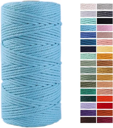 Miniatura 61 de Cuerda de Macramé Gris Claro 3mm x 109 Yardas, Cuerda de Algodón de Colores Cuerda para Manualidades Cuerda de Algodón Colorida para Colgar