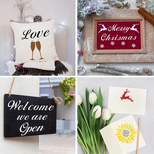 Miniatura 4 de BAMIDELE Plantillas de letras para pintar sobre madera, 50 piezas de plantillas de dibujo del alfabeto de caligrafía con números, signos, flores