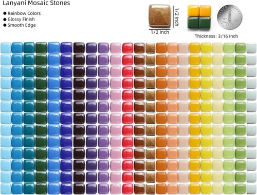 Miniatura 3 de Lanyani Azulejos de mosaico de vidrio vibrante de 2 libras para artes y manualidades, piezas de vidrio sueltas a granel coloridas baldosas cuadradas