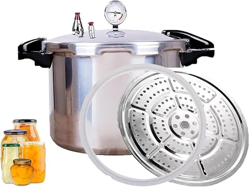 Miniatura 10 de Ollas a presión de alta capacidad con estante para cocinar olla a presión de conservas de 15 cuartos con manómetro Válvula de seguridad a prueba