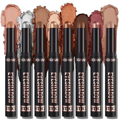 LANGMANNI Juego de Regalo de 8 Barras de Sombra de Ojos en Crema Suave y Tersa, Color Tierra Mate + Barra de Contorno de Color Metal Brillante,