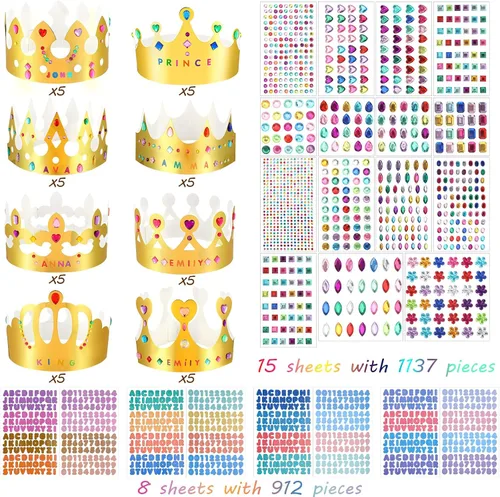 Miniatura 2 de 63 coronas de papel, coronas de princesa, corona de príncipe para niños, fiesta de cumpleaños, sombreros de rey, gemas de oro, joyas de números