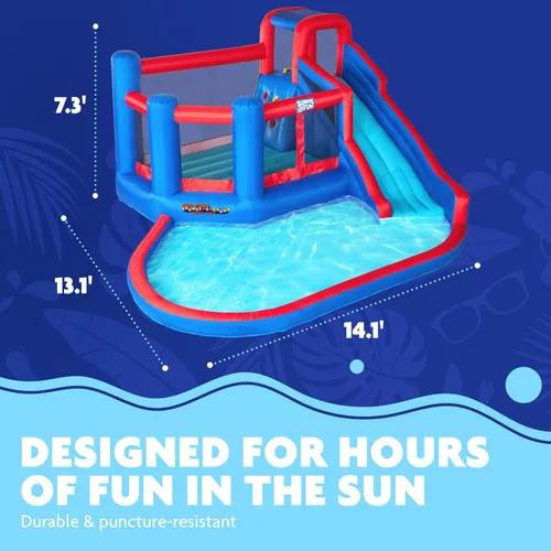 Miniatura 3 de Sunny & Fun Big Time Bounce-A-Round - Parque inflable de tobogán acuático – Resistente para diversión al aire libre – Pared de escalada, tobogán