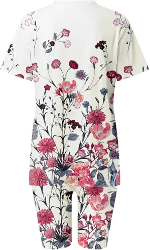 Miniatura 5 de 2 Piece Outfits for Women Dressy Short Sleeve T-Shirt Tops and Bottom Set High Waisted Floral Print Travel Outfits for Women