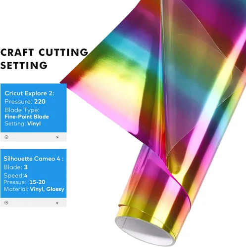 Miniatura 3 de Rollo de vinilo holográfico de transferencia de calor de arco iris, vinilo cromado de 12 pulgadas x 6 pies para planchar para camisetas 02-Arco iris