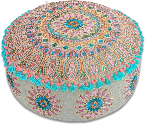Miniatura 12 de Mandala Life ART Funda de cojín para el suelo bohemia – Decoración de lujo para habitación artesanal, funda de puf para meditación, yoga y área