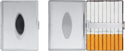 Miniatura 6 de Juego de 2 cajas de cigarrillos ultra compactas de los años 100 chapadas en metal y caja de almacenamiento (plata victoriana)