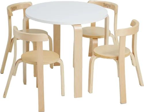 Miniatura 11 de Swegrow Juego de mesa y 2 sillas para niños, mesa y sillas de madera para niños y bebés, muebles de madera para niños para sala