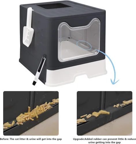 Miniatura 4 de Caja de arena plegable para gatos con tapa, orinal cerrado, inodoro grande de entrada superior antisalpicaduras, fácil de limpiar, incluye pala