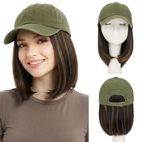 Miniatura 27 de SEGO Gorra de béisbol con extensiones de cabello para mujer, resistente al calor, sintético, 6 pulgadas, ajustable, corta, recta, peluca de repuesto