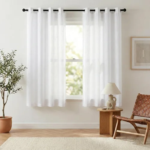 Miniatura 34 de NICETOWN Cortinas de lino transparente blanco para ventanas de 84 pulgadas de largo, cortinas verticales semitransparentes con ojales en la parte