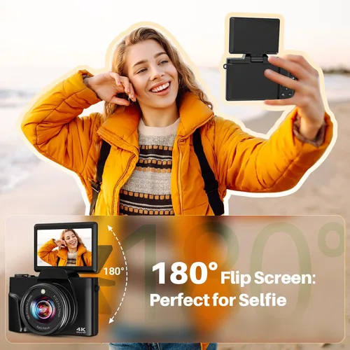 Miniatura 5 de Cámara digital 4K para fotografía, enfoque automático de zoom 16X 64MP WiFi Cámara compacta de viaje, cámara de vlogging para YouTube, pantalla
