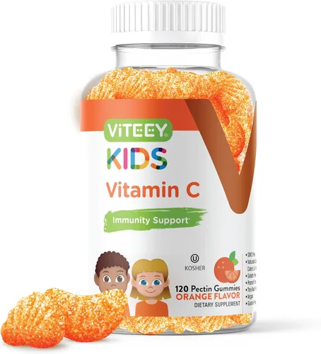 Viteey Gomitas de vitamina C para niños, sabroso sabor a naranja masticable | Apoyo inmunológico para niños, niños pequeños y adolescentes – Vegano,