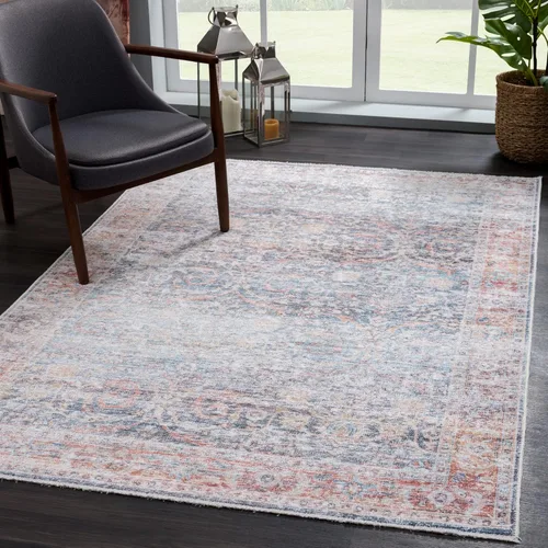 Miniatura 29 de Bloom Rugs Caria Alfombra Lavable Antideslizante de 7 pies - Azul/Carbón Alfombra Tradicional para Entrada, Pasillo, Baño y Cocina - Tamaño Exacto
