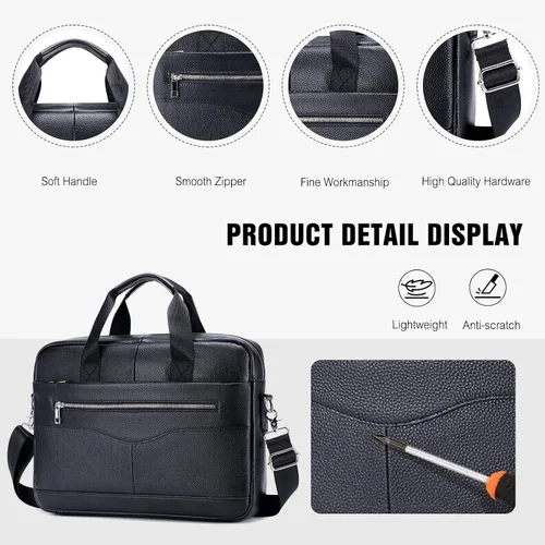 Miniatura 4 de FANDARE Maletín de cuero retro para hombre, bolso de negocios cruzado para computadora portátil