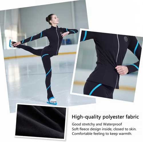 Miniatura 2 de LIUHUO Pantalones de chaqueta en espiral para patinaje artístico, pantalones de vellón para niñas, pantalones negros para mujer