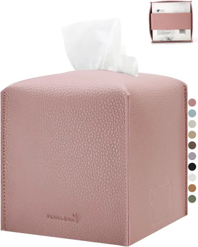 Miniatura 8 de Funda para caja de pañuelos 5 x 5 x 5 pulgadas de piel sintética, organizador cuadrado de caja de pañuelos en cubo para baño, encimera de tocador