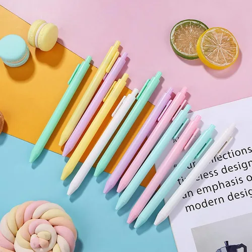Miniatura 8 de Paquete de 6 bolígrafos retráctiles de tinta de gel de color caramelo, macarons de color negro, punta extrafina de 0.020 in, lindos bolígrafos