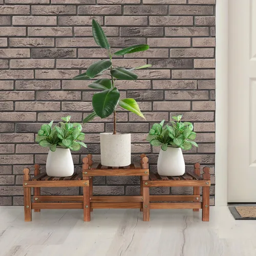 Miniatura 7 de Soporte para plantas de 3 niveles para interiores, banco bajo de madera para múltiples plantas, soporte largo para macetas de esquina