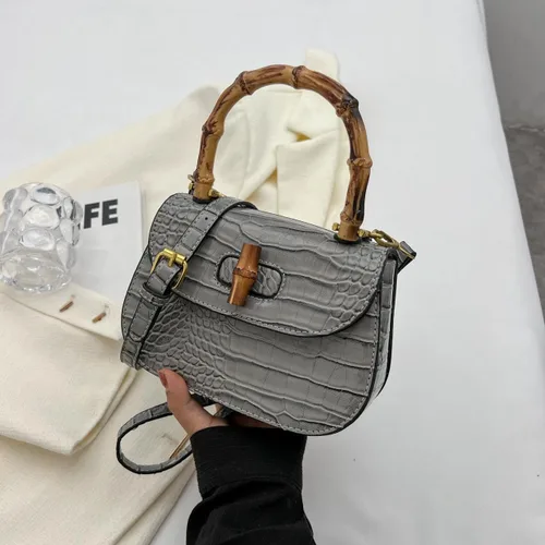 Miniatura 3 de Bolso de mano de cuero artificial de bambú con asa superior para mujer, elegante bolso de noche, regalo para mujer, hecho a mano