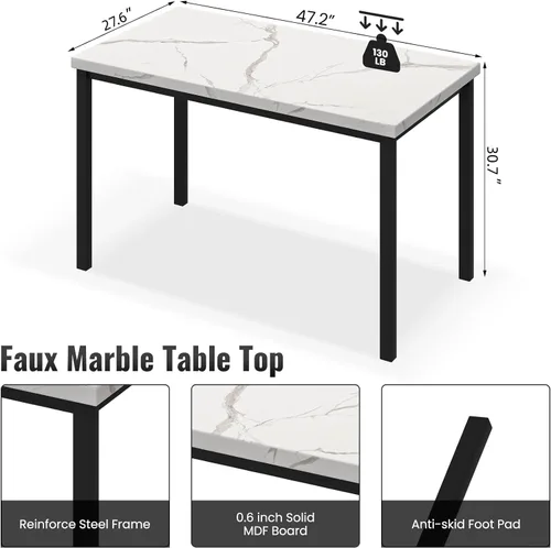 Miniatura 7 de Hooseng Juego de mesa de comedor de 5 piezas para 4 personas con parte superior de mármol sintético y sillas de terciopelo, juego de mesa de cocina