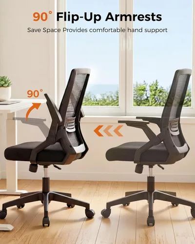 Miniatura 6 de GTPLAYER Silla de oficina ergonómica con reposabrazos abatibles, silla ejecutiva para computadora en casa, malla transpirable y cómodo soporte negro