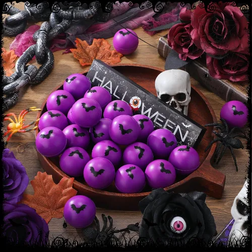 Miniatura 5 de Jerify 30 bolas de estrés de Halloween a granel de 1.57 pulgadas de espuma de murciélago para relleno de bolsas de regalos de Halloween, trucos