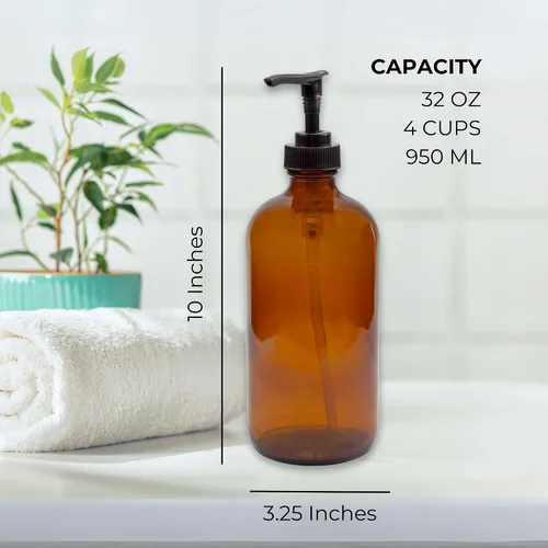 Miniatura 6 de Cornucopia Brands Botellas de bomba de loción de vidrio ámbar de 32 onzas (paquete de 2); botellas marrones de tamaño cuarto de galón
