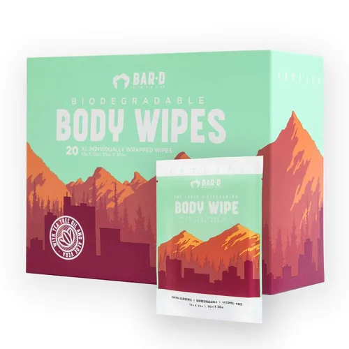 Bar-D Toallitas limpiadoras faciales y corporales para mujeres y hombres, toallitas biodegradables envueltas individualmente con aceite de árbol de