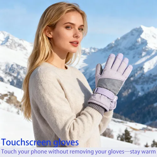 Miniatura 3 de Guantes de esquí para mujer, para pantalla táctil, resistentes al viento y al agua, guantes térmicos de invierno para nieve, esquí, ciclismo