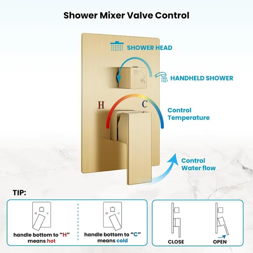 Miniatura 6 de gotonovo Sistema de ducha de lluvia para baño, juego de cabezal y mango de ducha de lluvia montado en la pared, conjunto completo combinado de latón