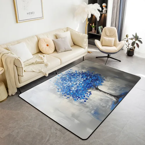 Miniatura 21 de Alfombra retro floral bohemia para sala de estar, alfombra de área de 5 x 7 pies para niños, pintura al óleo y flores, alfombra decorativa
