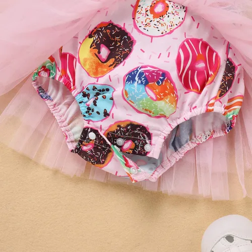 Miniatura 19 de IBTOM CASTLE Vestido de princesa tutú para niña pequeña con estampado de leopardo, dona, ratón, vestido de princesa con funda para pañales, conjunto