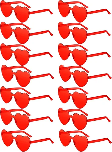 14 pares de lentes de sol sin montura en forma de corazón, sin marco, transparentes, color caramelo, lentes tintados