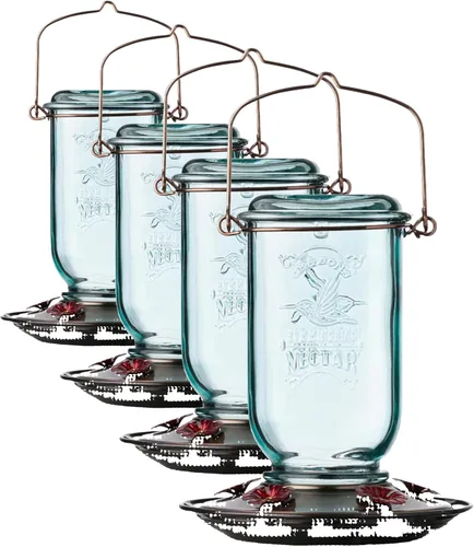 Miniatura 11 de More Birds - Comedero para colibríes de frasco Mason, comederos de vidrio para colibríes para exteriores, 5 estaciones de alimentación, 25 onzas