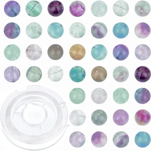 Miniatura 15 de 100 cuentas sueltas redondas de jade blanco natural de 0.315 pulgadas para fabricación de joyas con cordón elástico de cristal