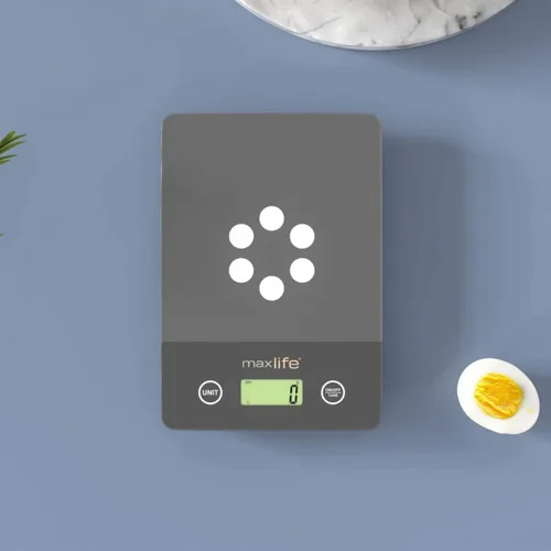 Miniatura 3 de Max Life Báscula digital de cocina ML-CF1 - Báscula de alimentos de alta precisión con medición de tara y varias unidades, diseño delgado con Gris
