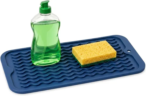 Miniatura 36 de ZLR 2 bandejas de silicona para fregadero (6 x 12 pulgadas/6.024 x 12.008 in) - Soporte estrecho para esponja para encimera de cocina - Tapete Negro