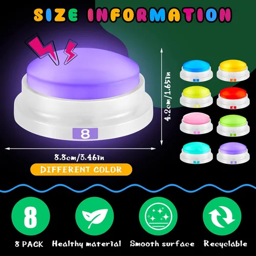 Miniatura 2 de 8 zumbadores grabables para juegos de trivia, zumbador de Family Feud para adultos, zumbadores de juegos con luces y sonido, zumbador de respuesta