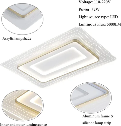 Miniatura 3 de Lámpara de techo empotrada moderna de 72 W LED regulable lámpara de techo rectangular con control remoto cerca de la lámpara de techo